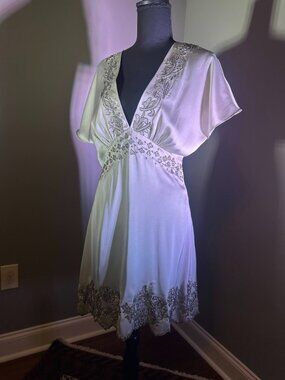 ZARA Vintage-Style Silk Satin Beaded Mini Dress - Champagne / Ivory